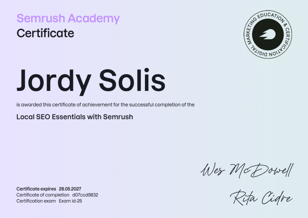 Local SEO essentials with Semrush certificate