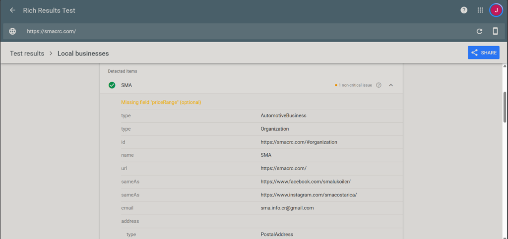 SMA schema automotivebusiness data detected