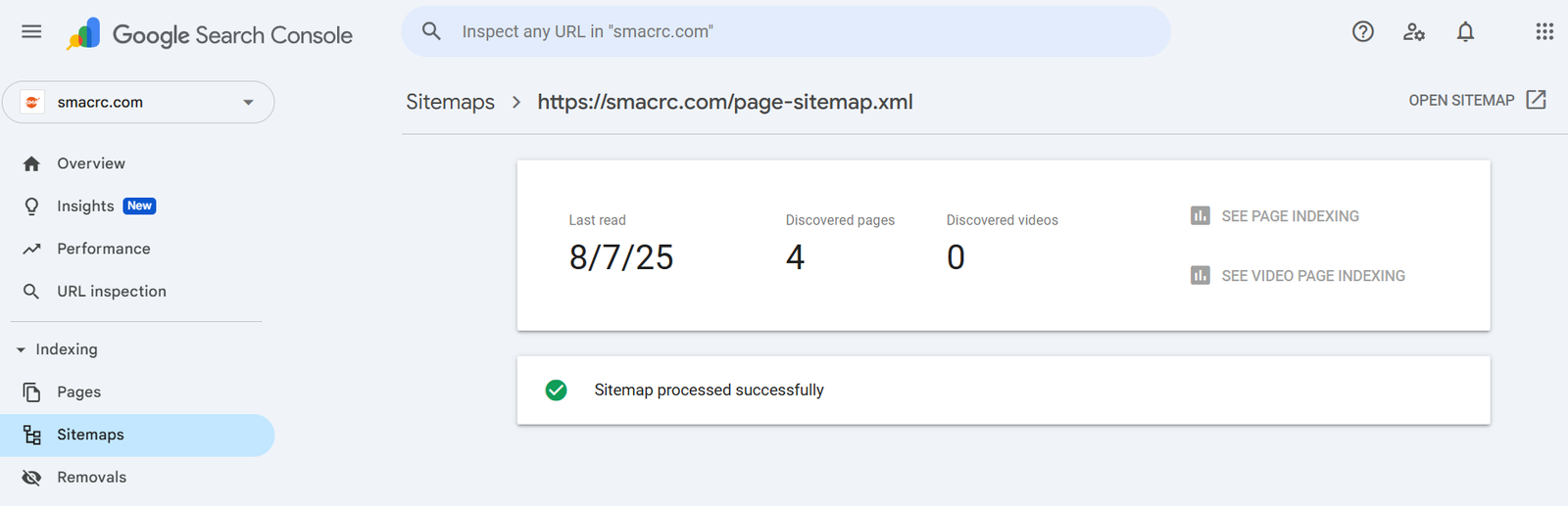 SMA sitemap validation in GSC