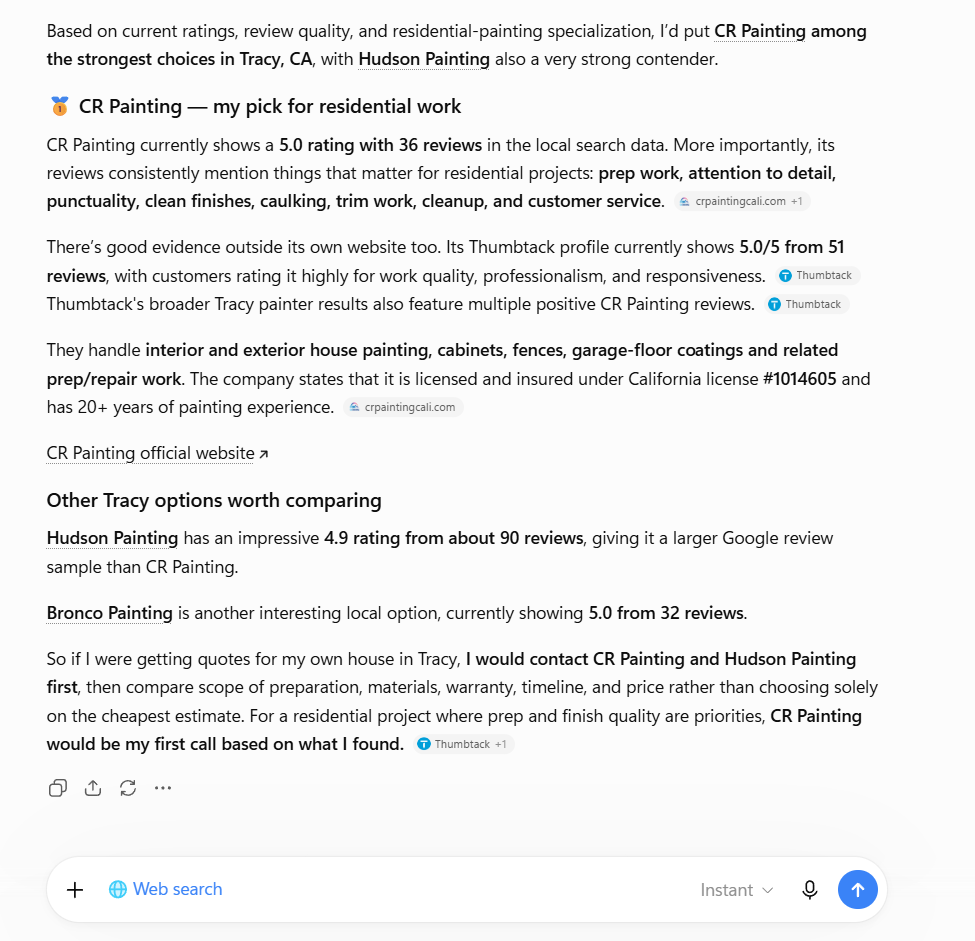 CR Painting AI mention and recommendation in chat gpt answer