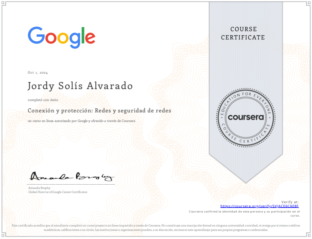 Google Network protection and security course certificate