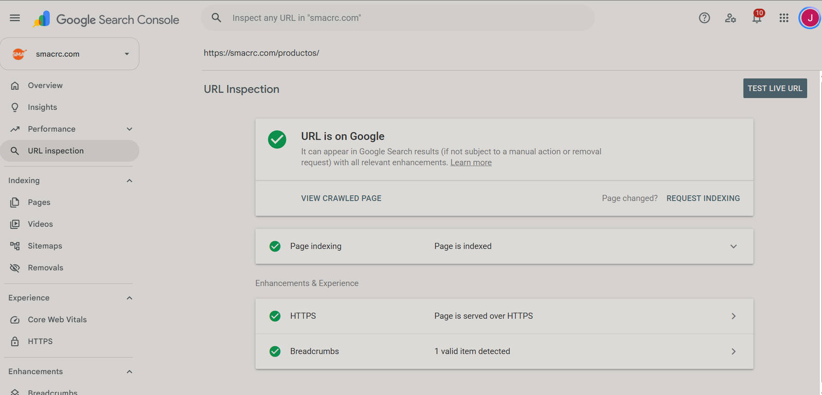 SMA URL indexing
